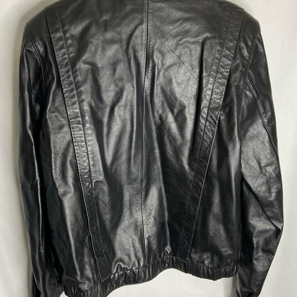 Bermans Black Motorcycle Leather Bomber Jacket With Liner Mens 42L - Picture 4 of 7